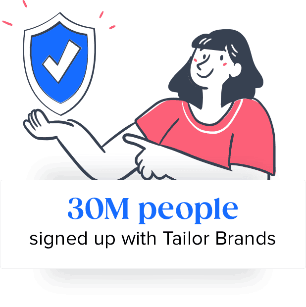 Business women with checkmark indicating people that have signed up to Tailor Brands LLC